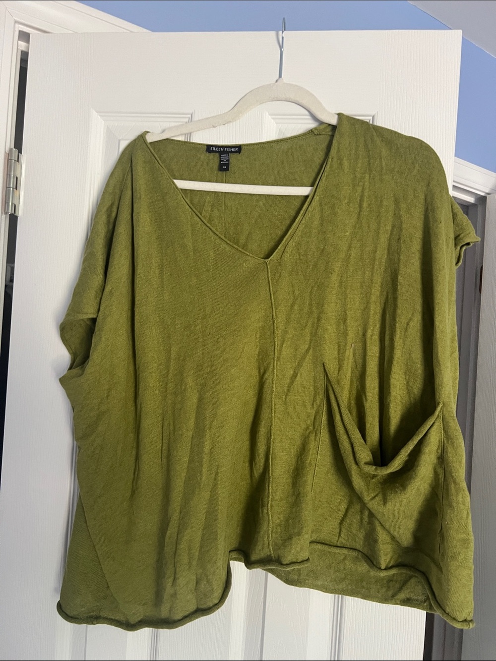 EILEEN FISHER Olive V-Neck Relaxed short sleeve knit
